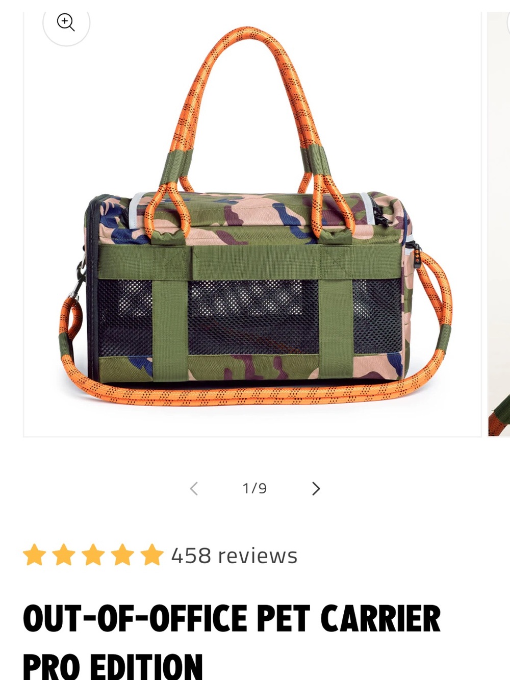 ROVERLUND Large Camouflage Green Pet Carrier Tote with Orange Handles